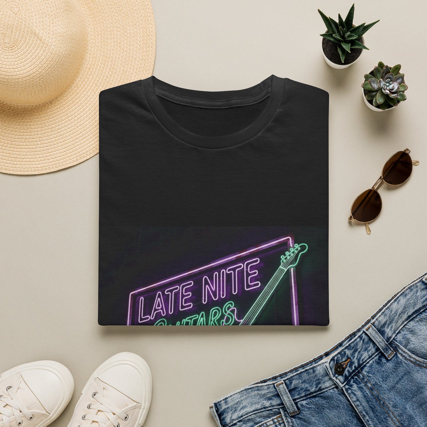Late Nite Guitars Neon T-Shirt — Retro Rock Guitar Tee